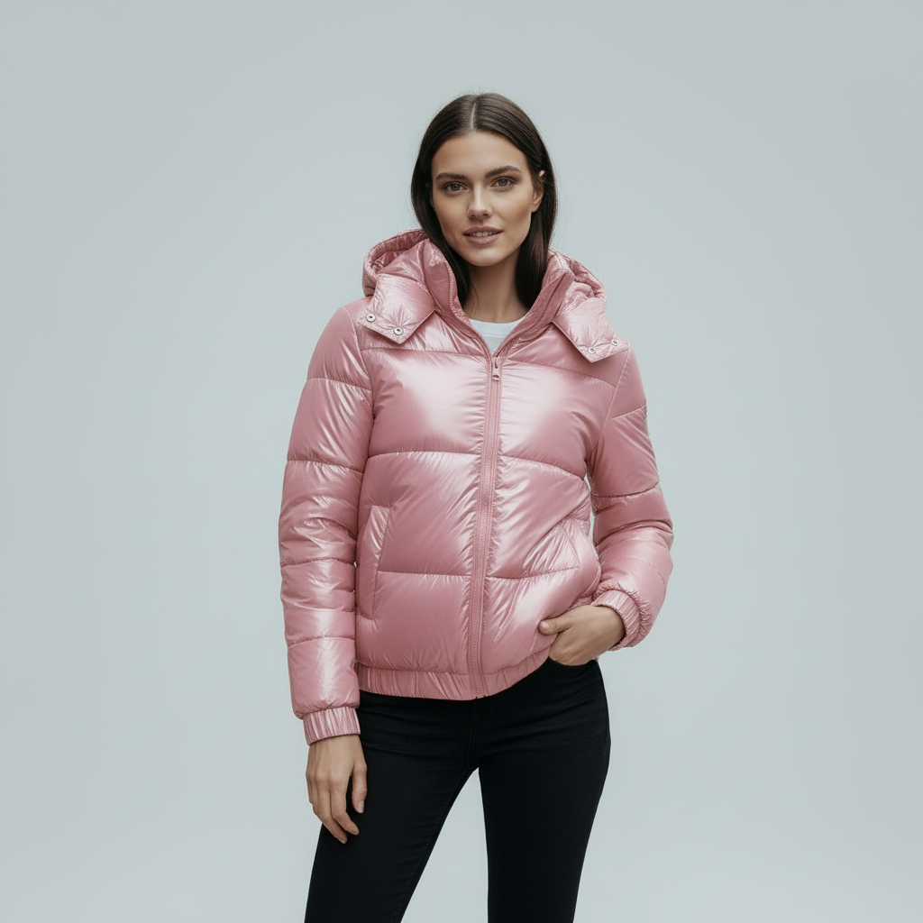Isolierte Glänzende Kapuzen Damen Winterjacke