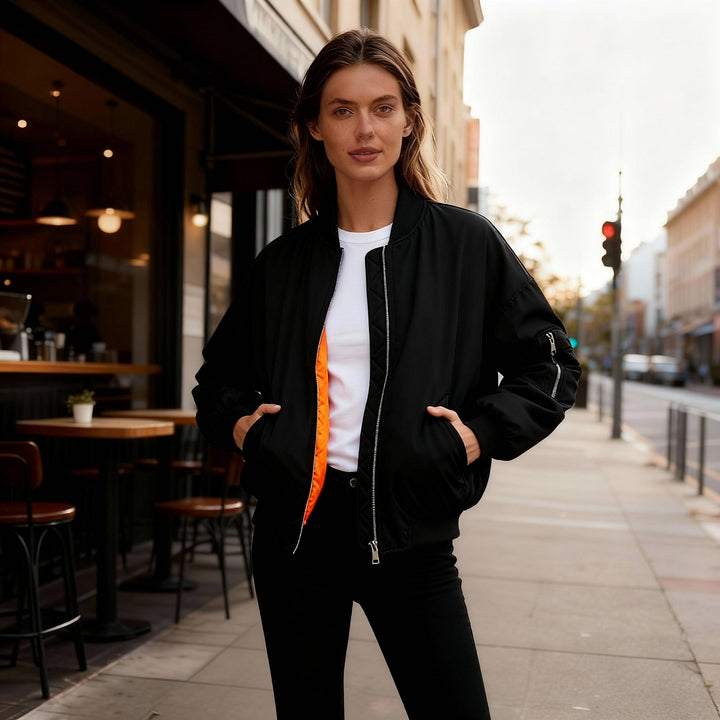 Damen sportliche Bomberjacke mit praktischen Taschen und Stehkragen Echoarchiv