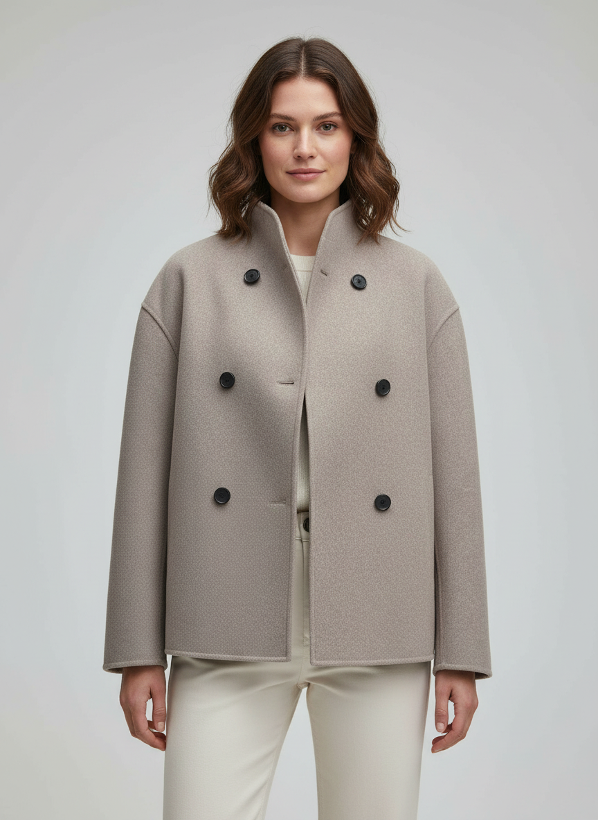 Damen Wolljacke Beige mit Stehkragen | Echoarchiv