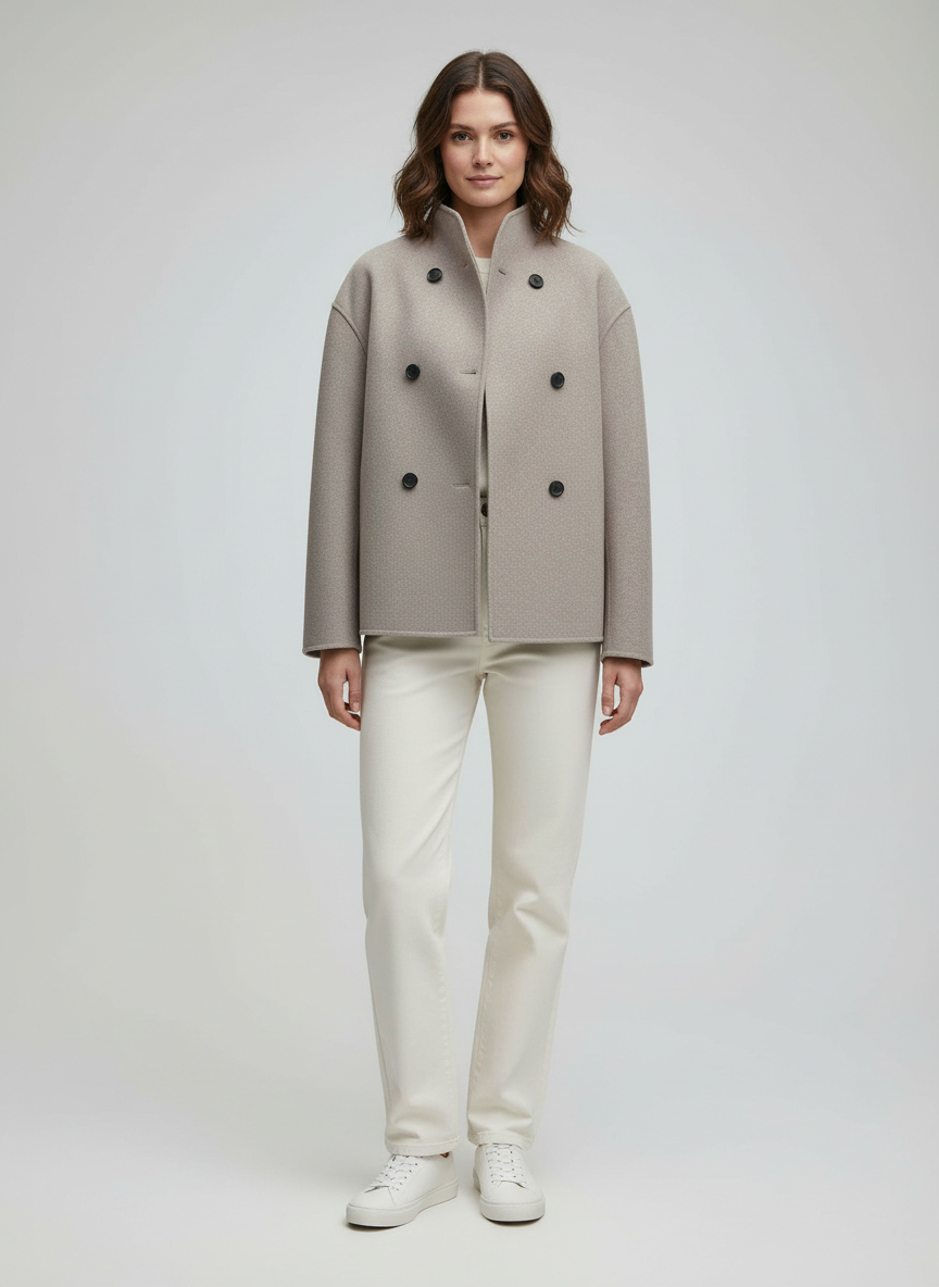 Damen Wolljacke Beige mit Stehkragen | Echoarchiv