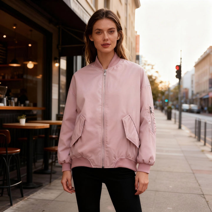 Damen sportliche Bomberjacke mit praktischen Taschen und Stehkragen Echoarchiv
