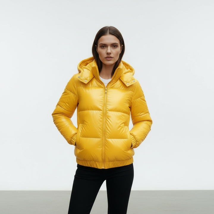 Isolierte Glänzende Kapuzen Damen Winterjacke