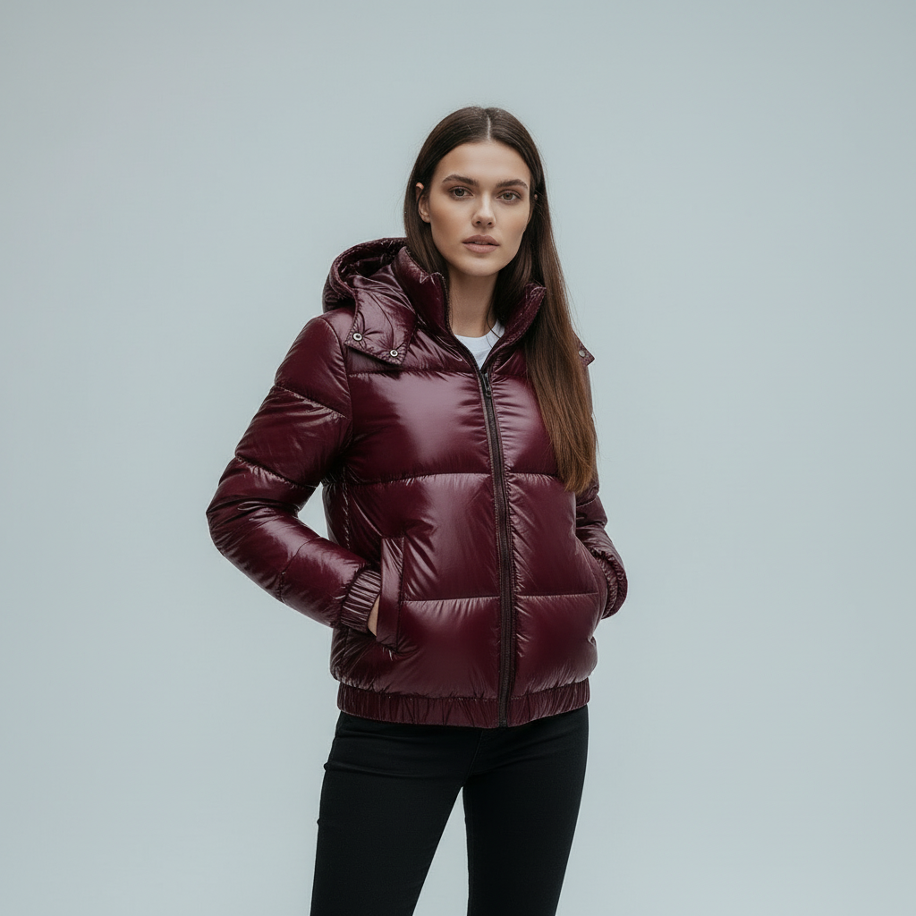 Isolierte Glänzende Kapuzen Damen Winterjacke