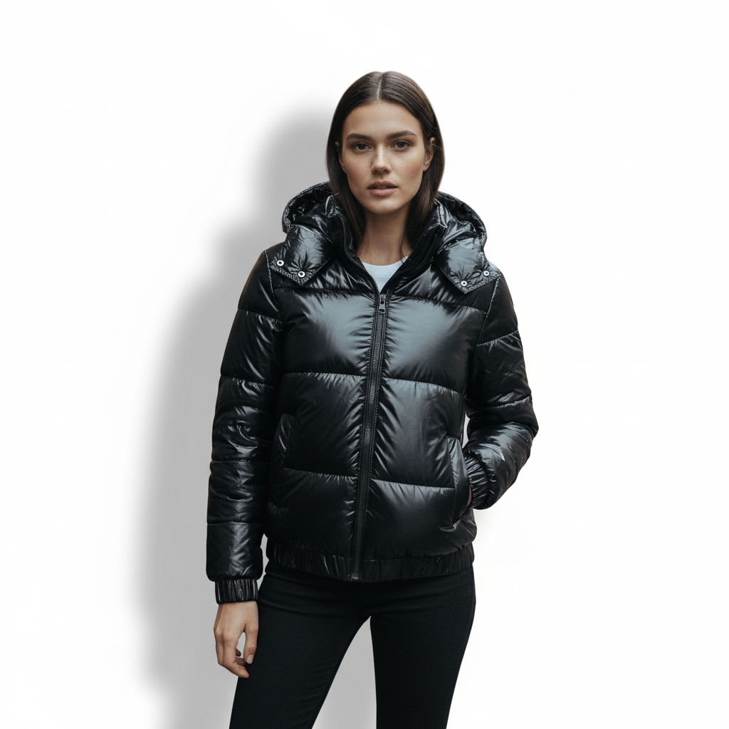 Isolierte Glänzende Kapuzen Damen Winterjacke