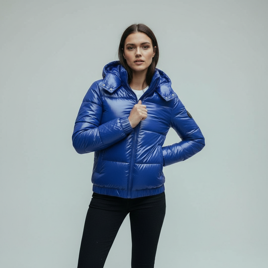 Isolierte Glänzende Kapuzen Damen Winterjacke