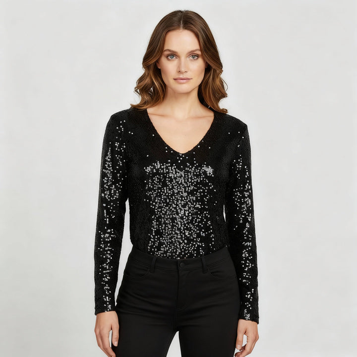 Glitzernde Party Eleganz V Ausschnitt Top Damen | Echoarchiv