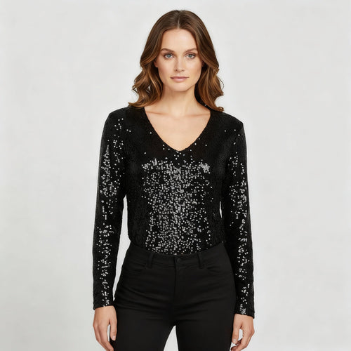 Glitzernde Party Eleganz V Ausschnitt Top Damen | Echoarchiv
