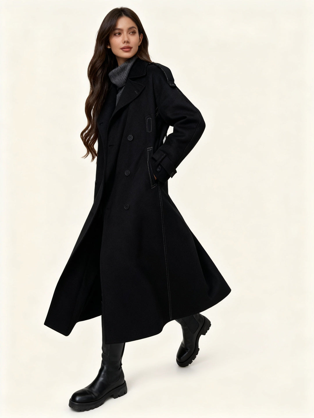 Echoarchiv | Damen Bouclé-Mantel mit Knopfdetails – Elegant & Zeitlos