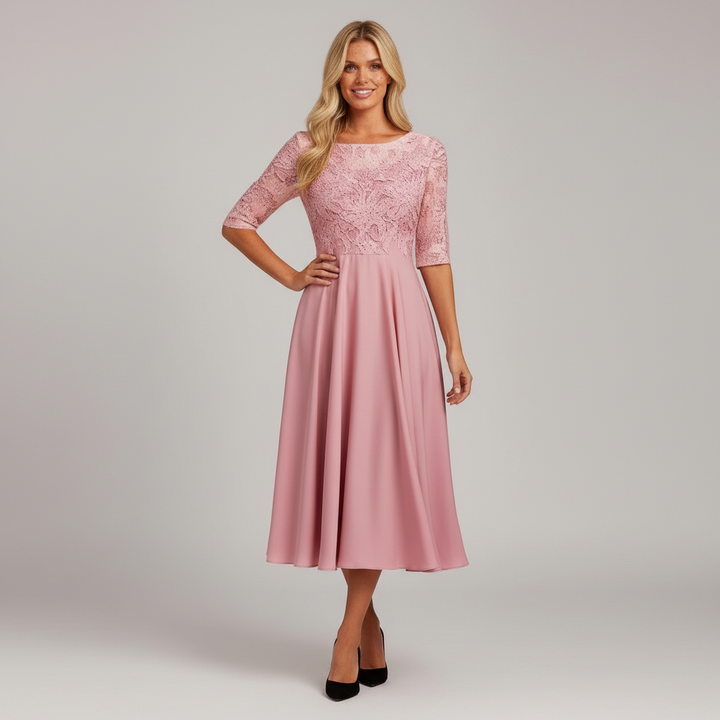 Damen Feminin Fallendes Chiffon Midikleid mit Fließendem Schnitt | Echoarchiv