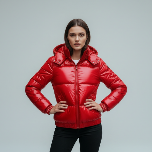 Isolierte Glänzende Kapuzen Damen Winterjacke