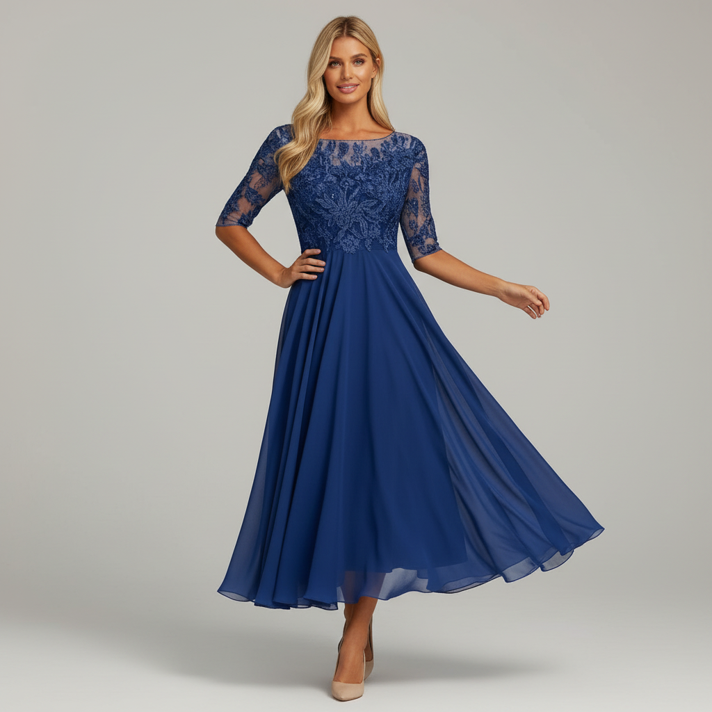 Damen Feminin Fallendes Chiffon Midikleid mit Fließendem Schnitt | Echoarchiv