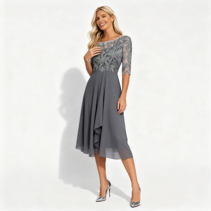 Damen Feminin Fallendes Chiffon Midikleid mit Fließendem Schnitt | Echoarchiv