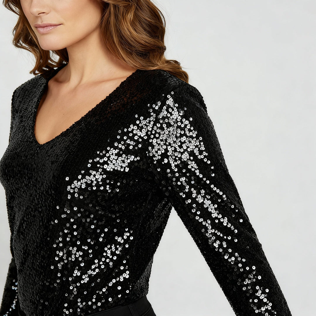 Glitzernde Party Eleganz V Ausschnitt Top Damen | Echoarchiv