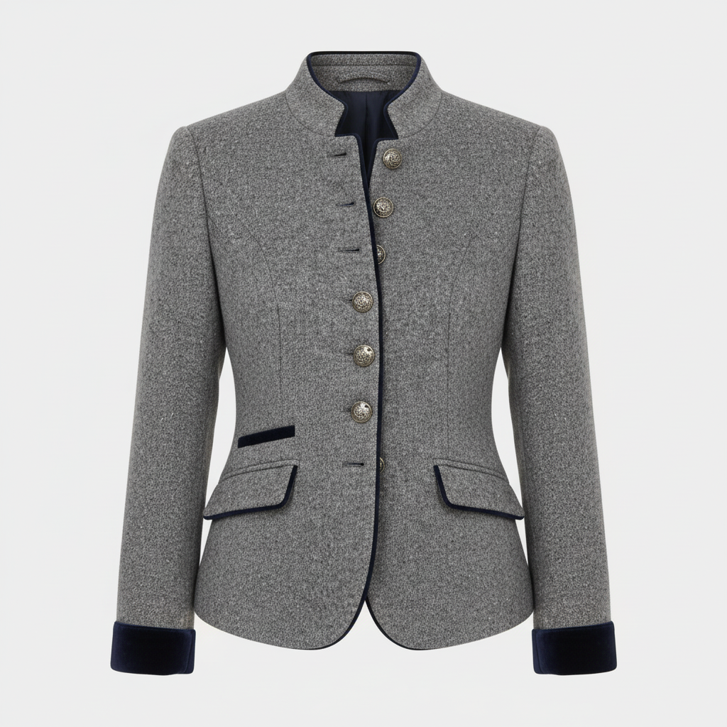Damen Kurzjacke mit Mehrknopfleiste und Farbakzenten | Echoarchiv