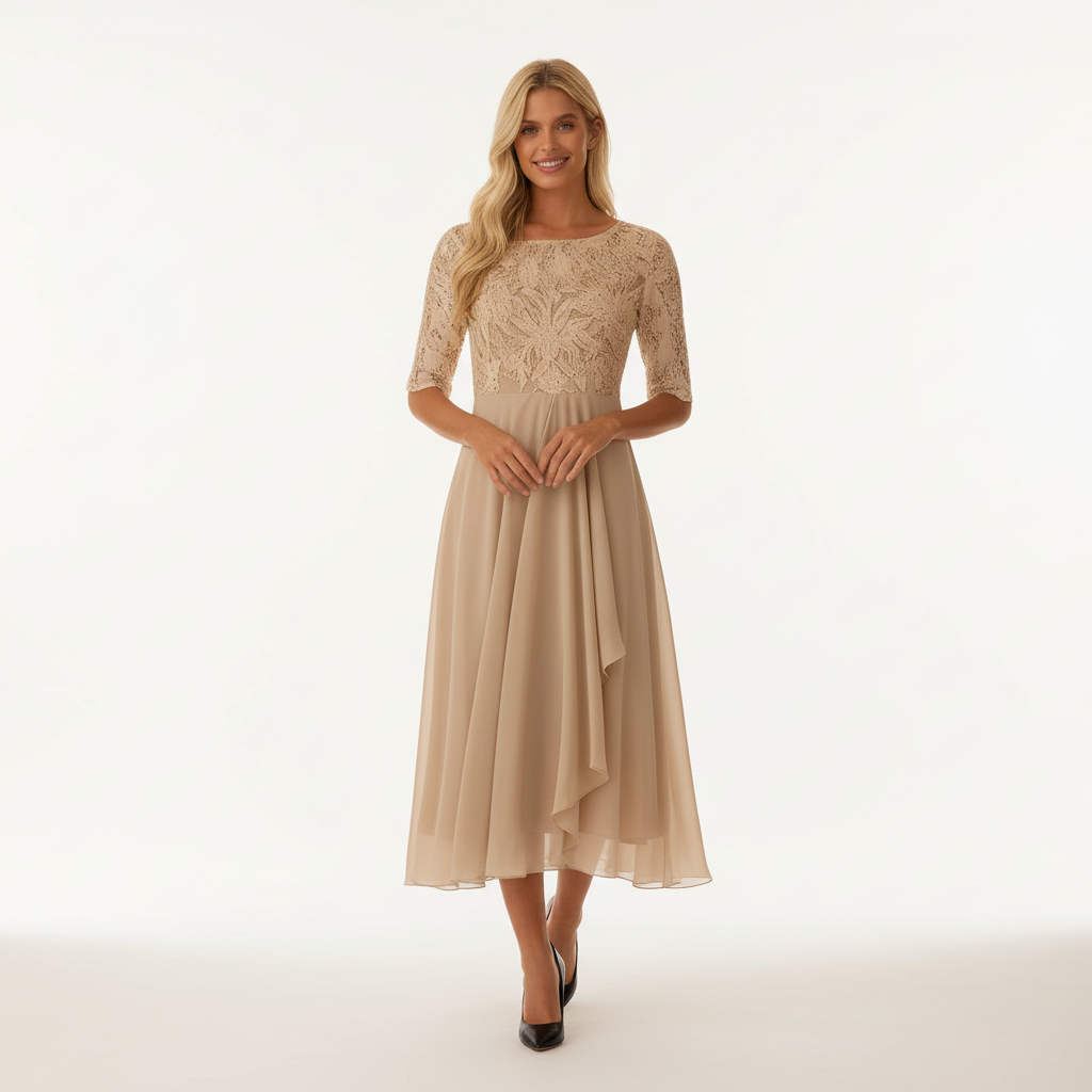 Damen Feminin Fallendes Chiffon Midikleid mit Fließendem Schnitt | Echoarchiv
