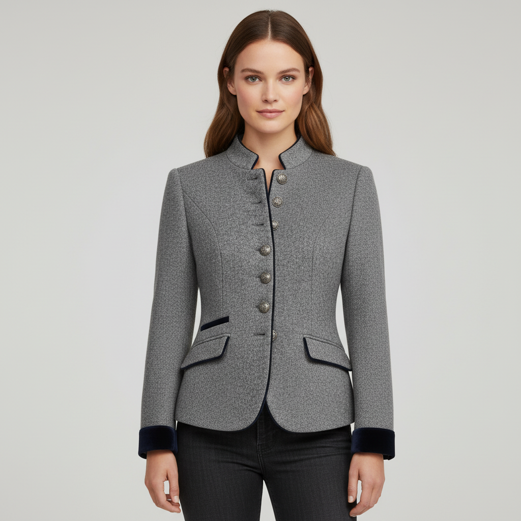 Damen Kurzjacke mit Mehrknopfleiste und Farbakzenten | Echoarchiv