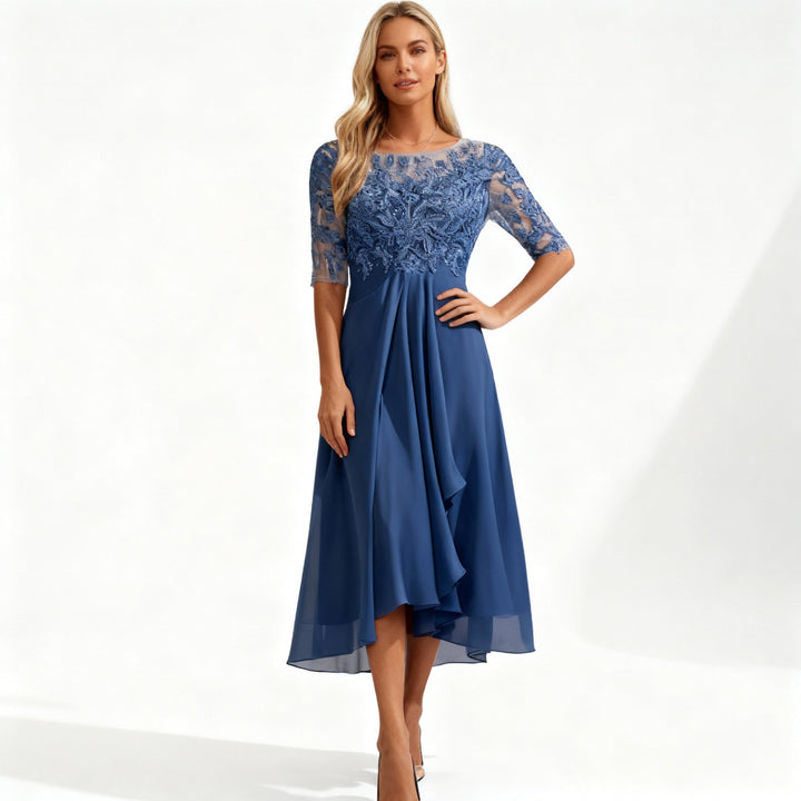 Damen Feminin Fallendes Chiffon Midikleid mit Fließendem Schnitt | Echoarchiv