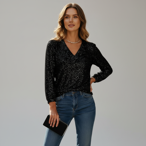Elegantes V-Ausschnitt Glitzertop