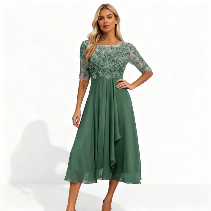 Damen Feminin Fallendes Chiffon Midikleid mit Fließendem Schnitt | Echoarchiv