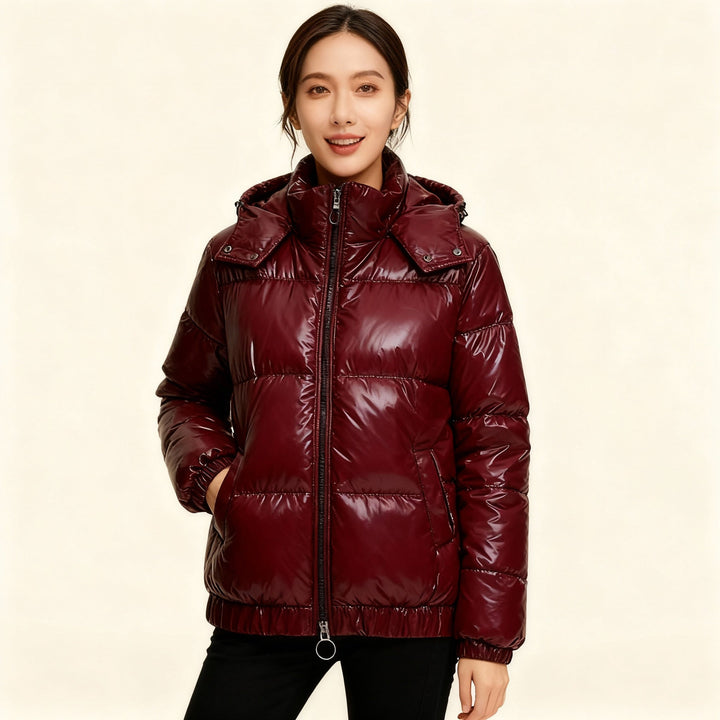 Damen glänzende Winterjacke mit Kapuze – Wasserabweisend & Wärmeisoliert – Avérine