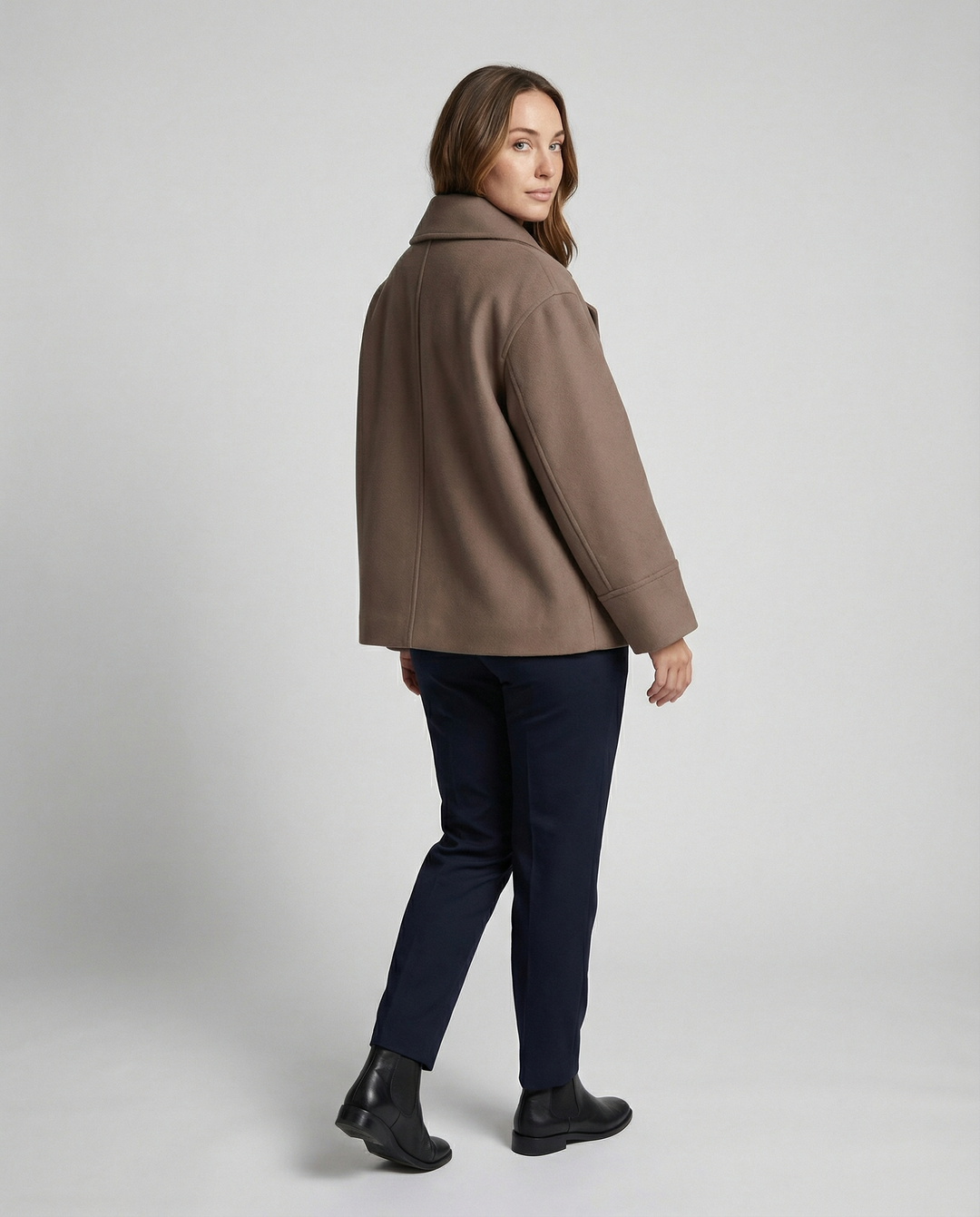 Damen Modische Cropped Jacke mit hohem Kragen und doppelter Knopfleiste