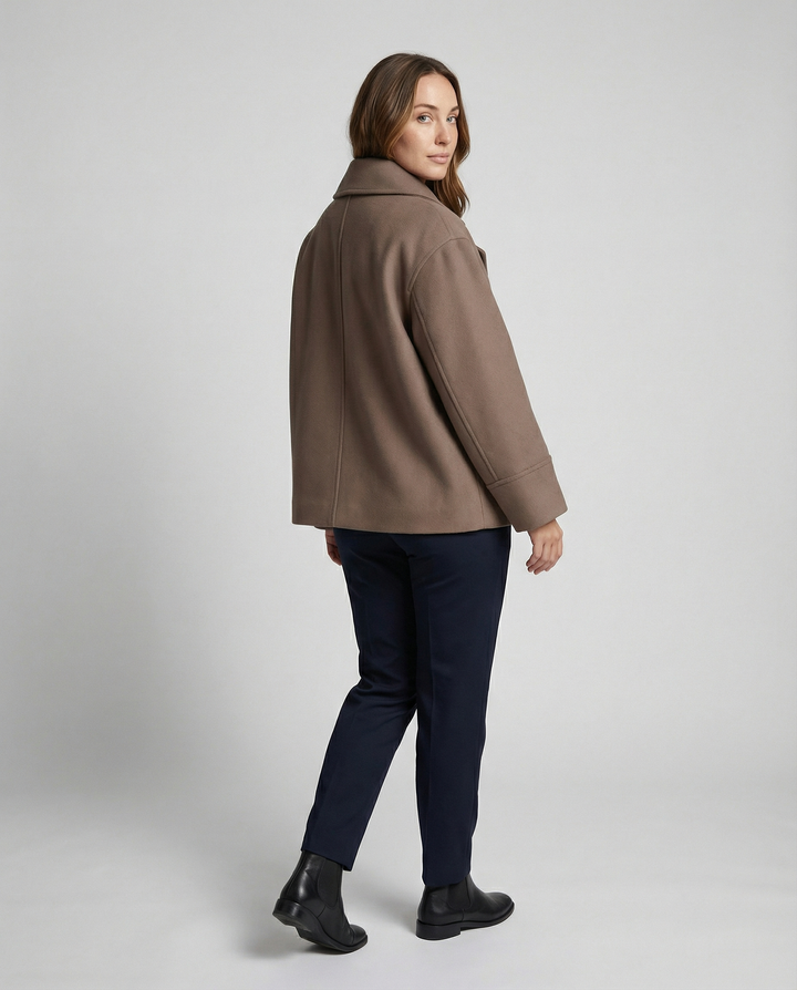 Damen Modische Cropped Jacke mit hohem Kragen und doppelter Knopfleiste