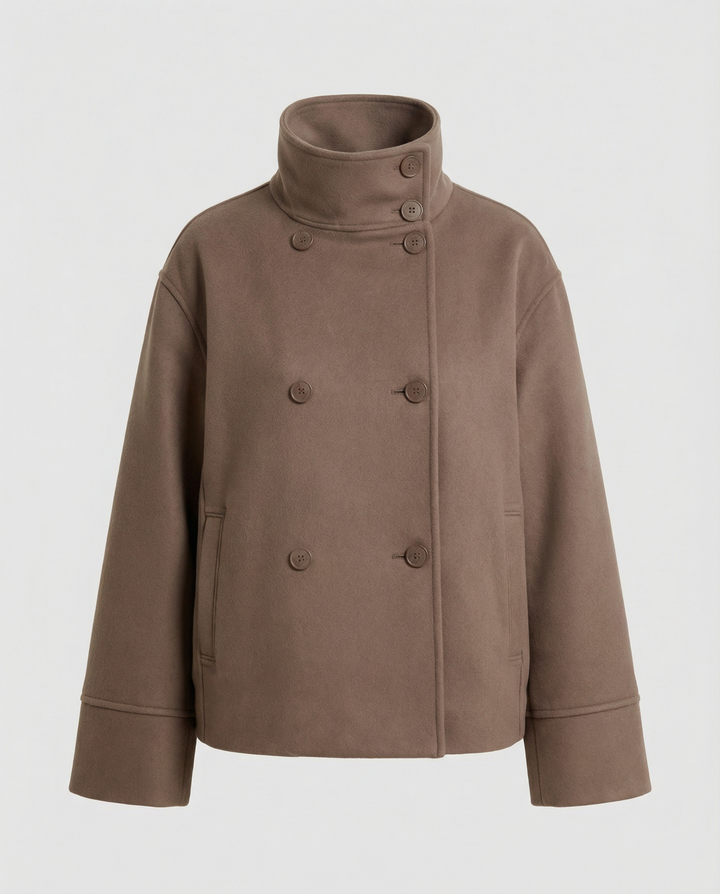 Damen Modische Cropped Jacke mit hohem Kragen und doppelter Knopfleiste
