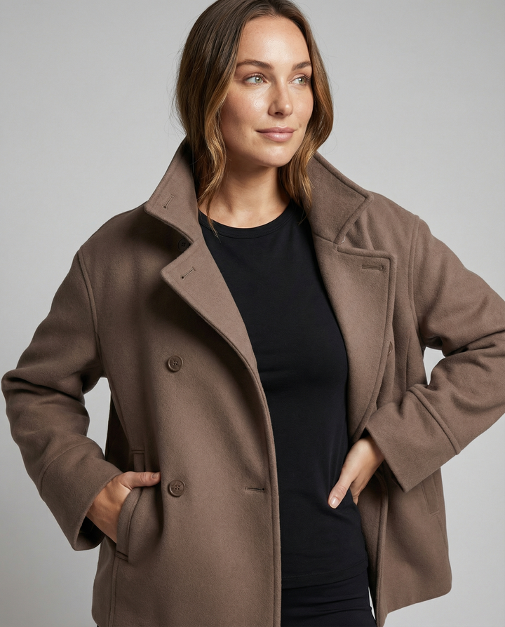 Damen Modische Cropped Jacke mit hohem Kragen und doppelter Knopfleiste