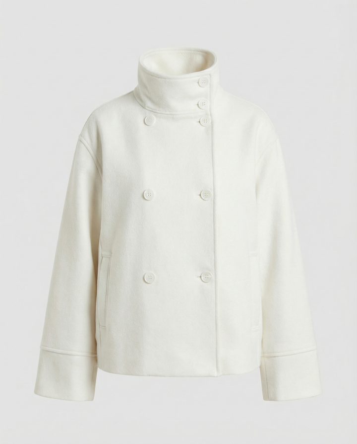 Damen Modische Cropped Jacke mit hohem Kragen und doppelter Knopfleiste