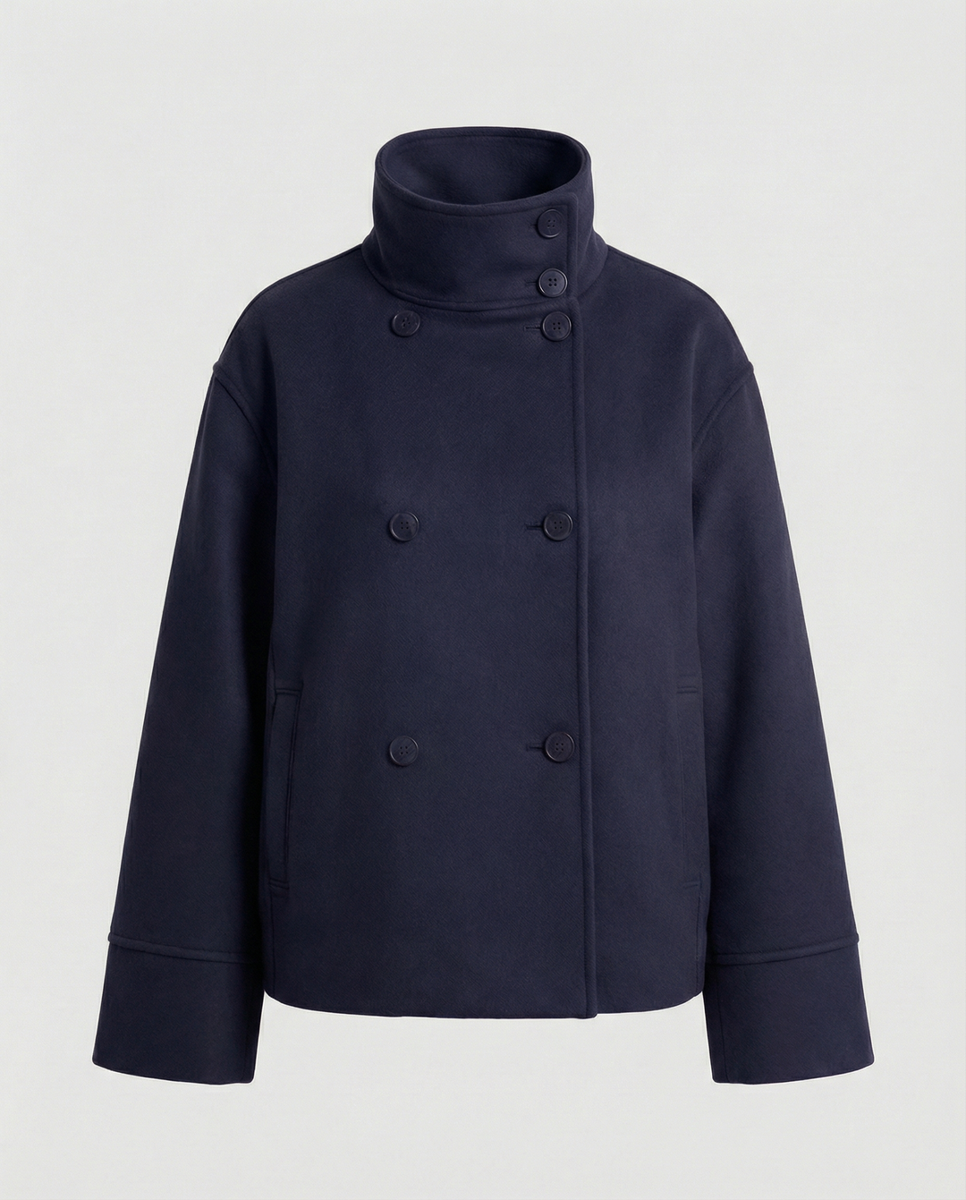 Damen Modische Cropped Jacke mit hohem Kragen und doppelter Knopfleiste