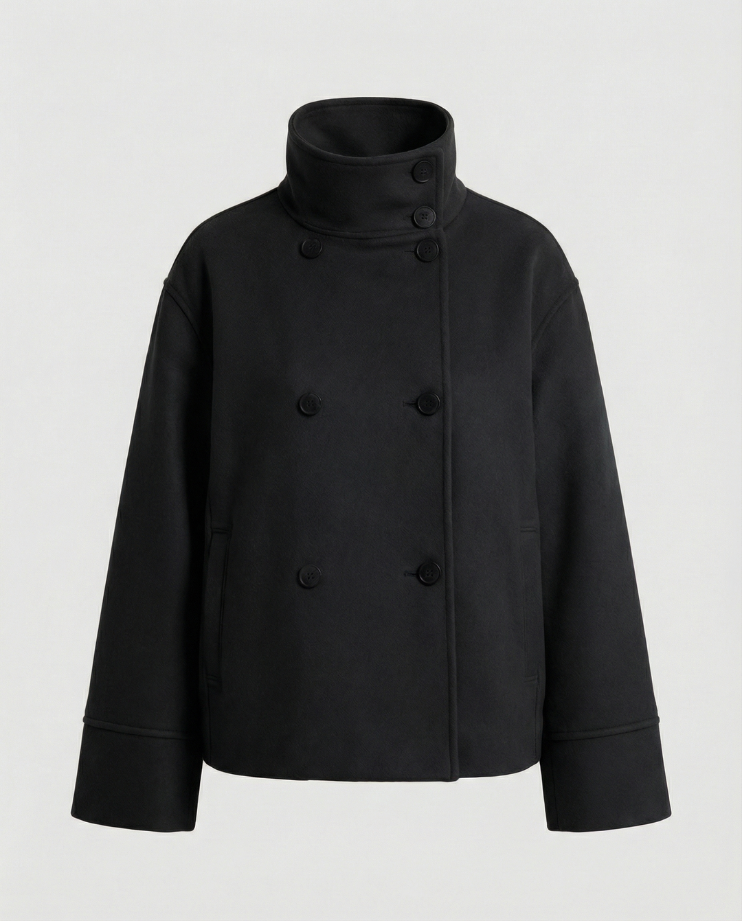 Damen Modische Cropped Jacke mit hohem Kragen und doppelter Knopfleiste