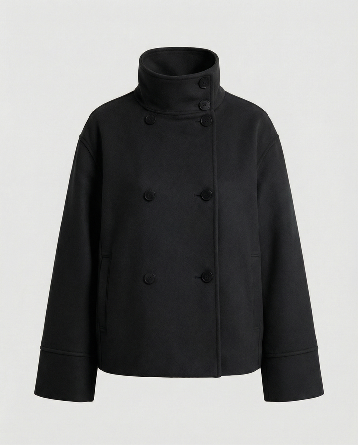 Damen Modische Cropped Jacke mit hohem Kragen und doppelter Knopfleiste