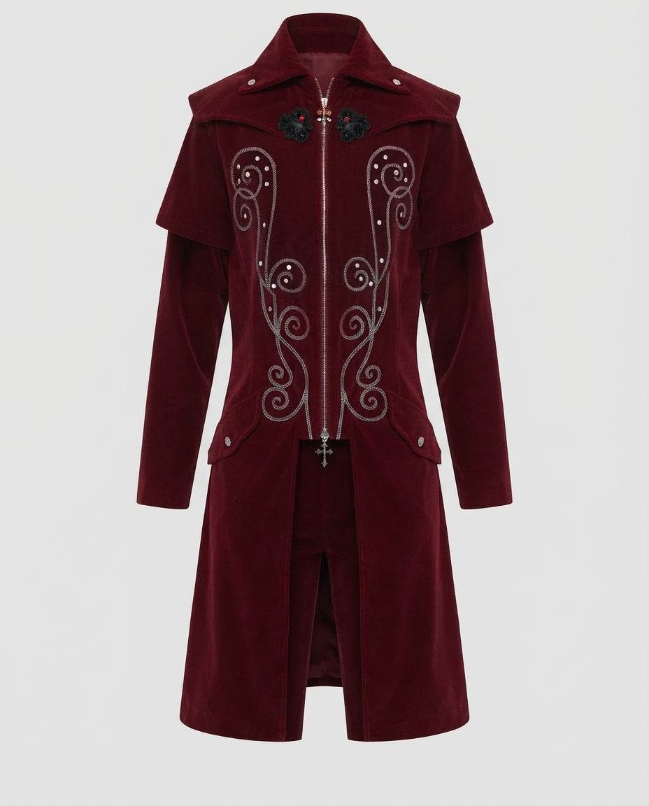 Damen Eleganter Velours-Mantel mit kunstvollen Verzierungen Echo Archiv