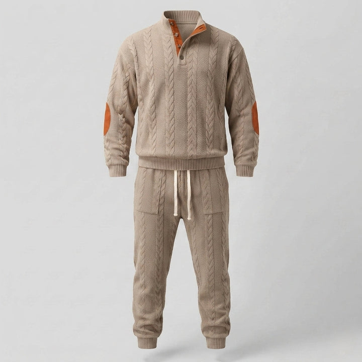 Männer Strukturierter Kabelstrick Loungewear Set mit Henley-Kragen und Jogginghose Echoarchiv