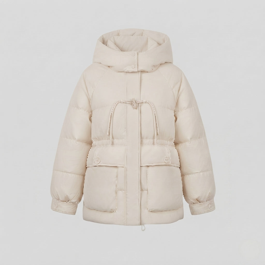 Damen kurze oversized Winterparka mit voluminöser Thermo-Dämmung, hohem Stehkragen und extra großen Klappentaschen