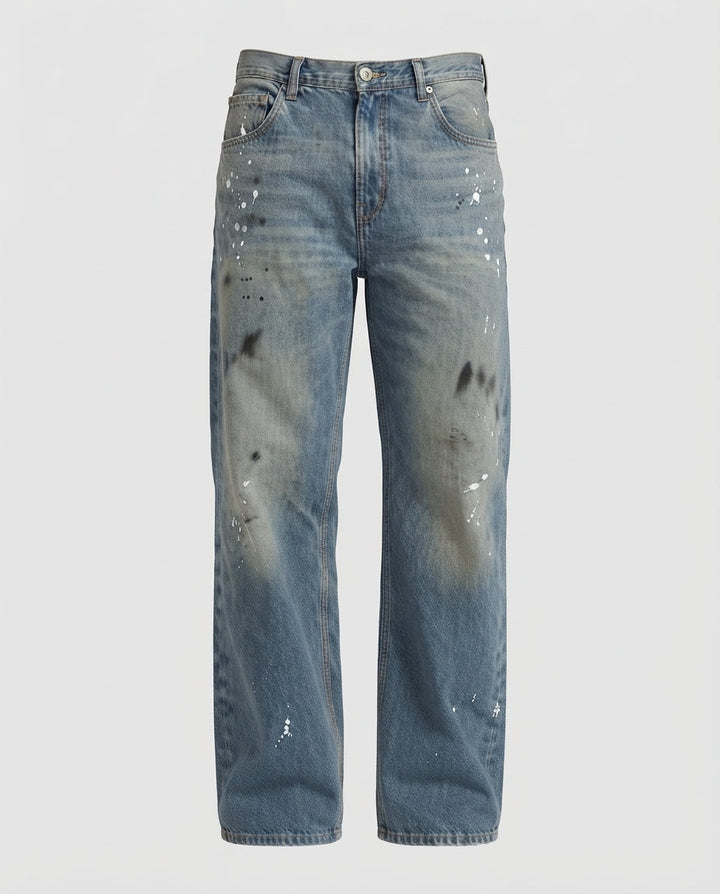 Baggy-Jeans für Männer im Vintage-Wascht mit weitem Bein, Used-Effekt und Farbtupfern Echoarchiv