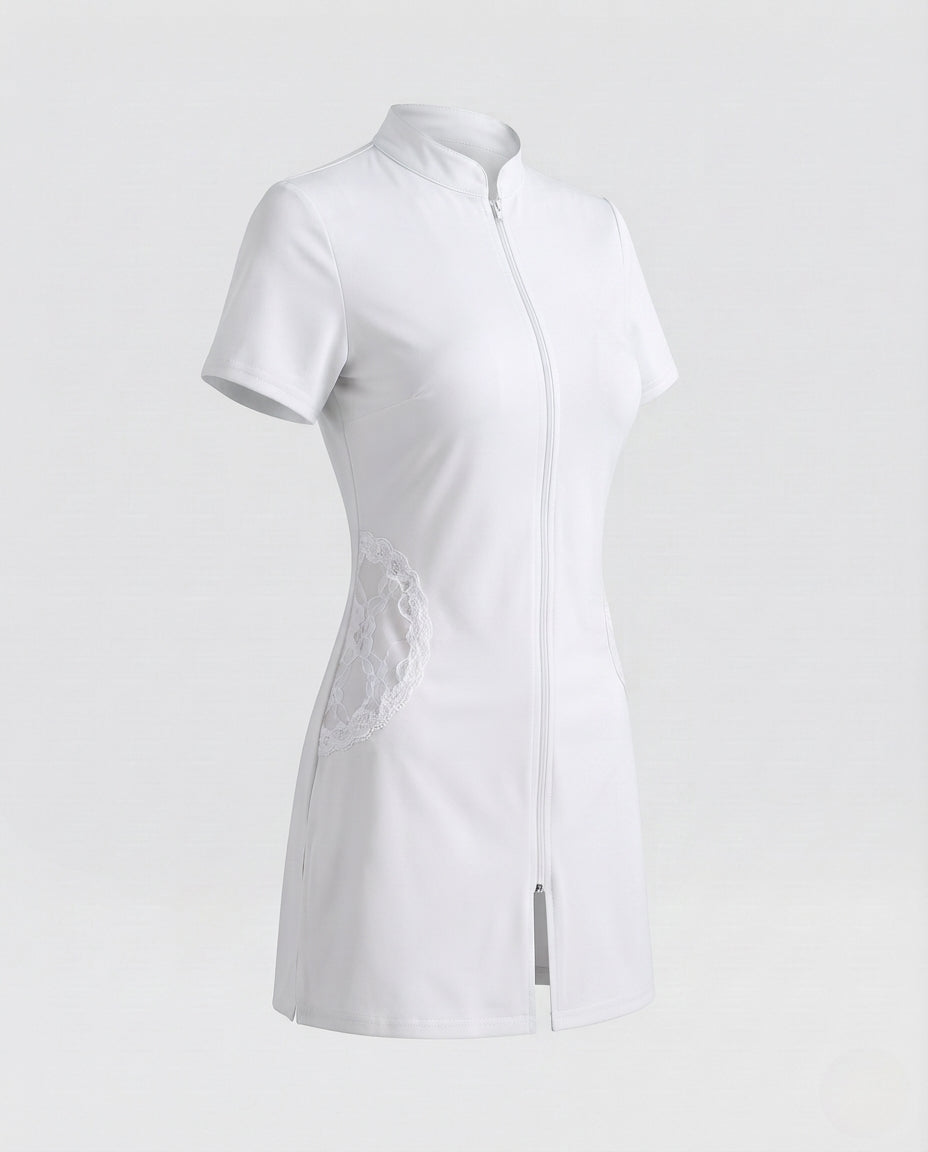 Damen sexy Krankenschwester Kostüm mit Zipper und Strumpfhalter Echo Archiv