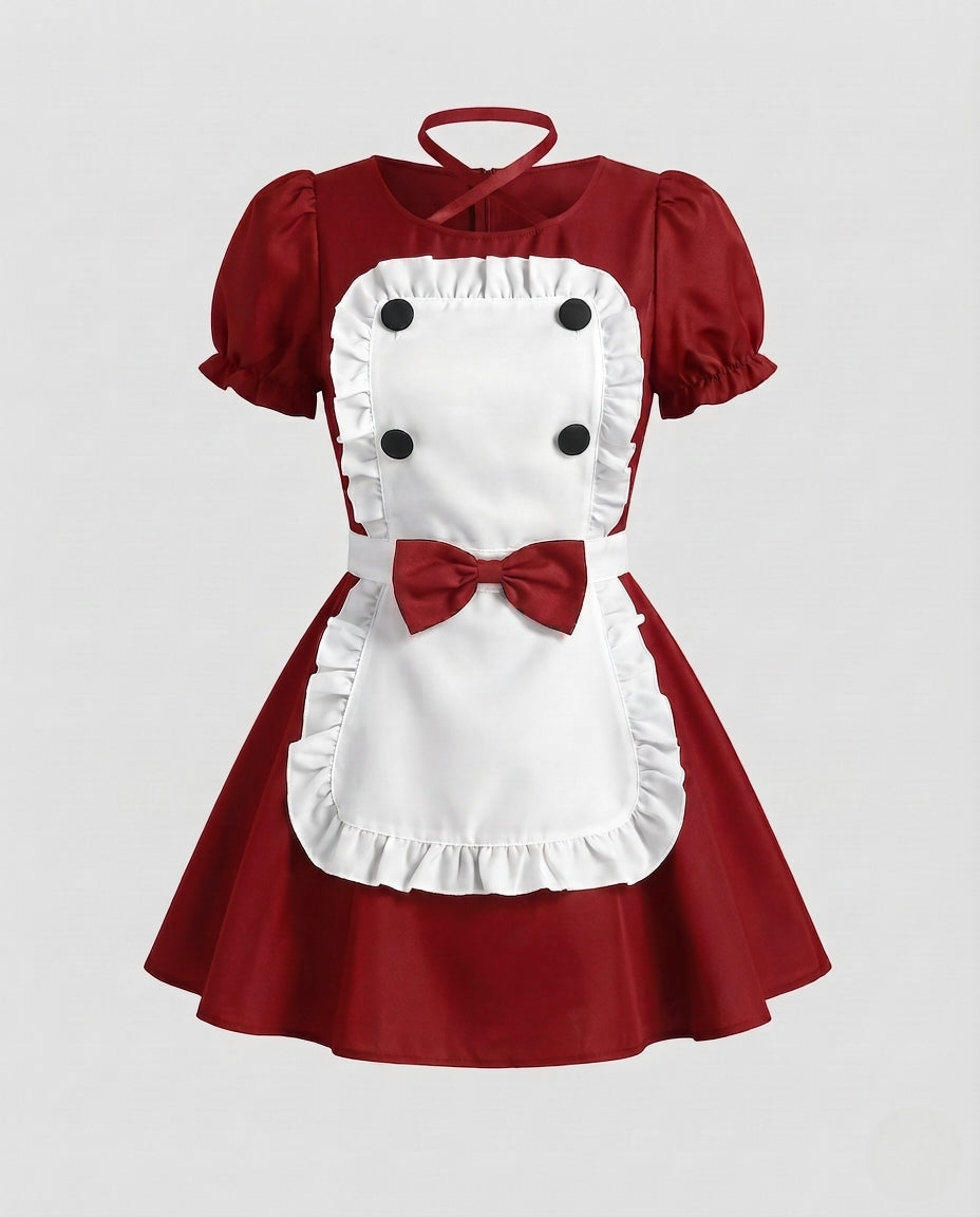 Damen Verspieltes Dienstmädchen-Kleid mit Rüschen und Satin-Schürze Echo Archiv
