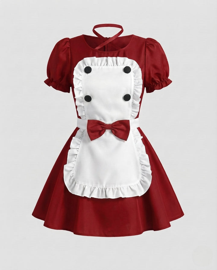 Damen Verspieltes Dienstmädchen-Kleid mit Rüschen und Satin-Schürze Echo Archiv