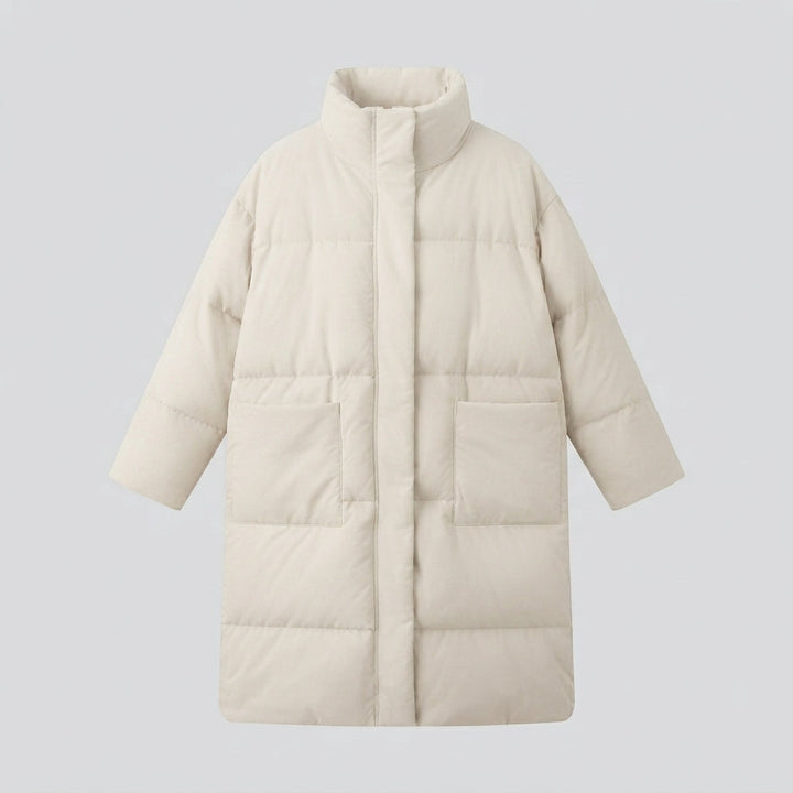 Damen Nano Extralang Gepolstert Komfort Puffer mit geräuschreduzierender Oberfläche, hohem Stehkragen und großzügiger Oversized Silhouette