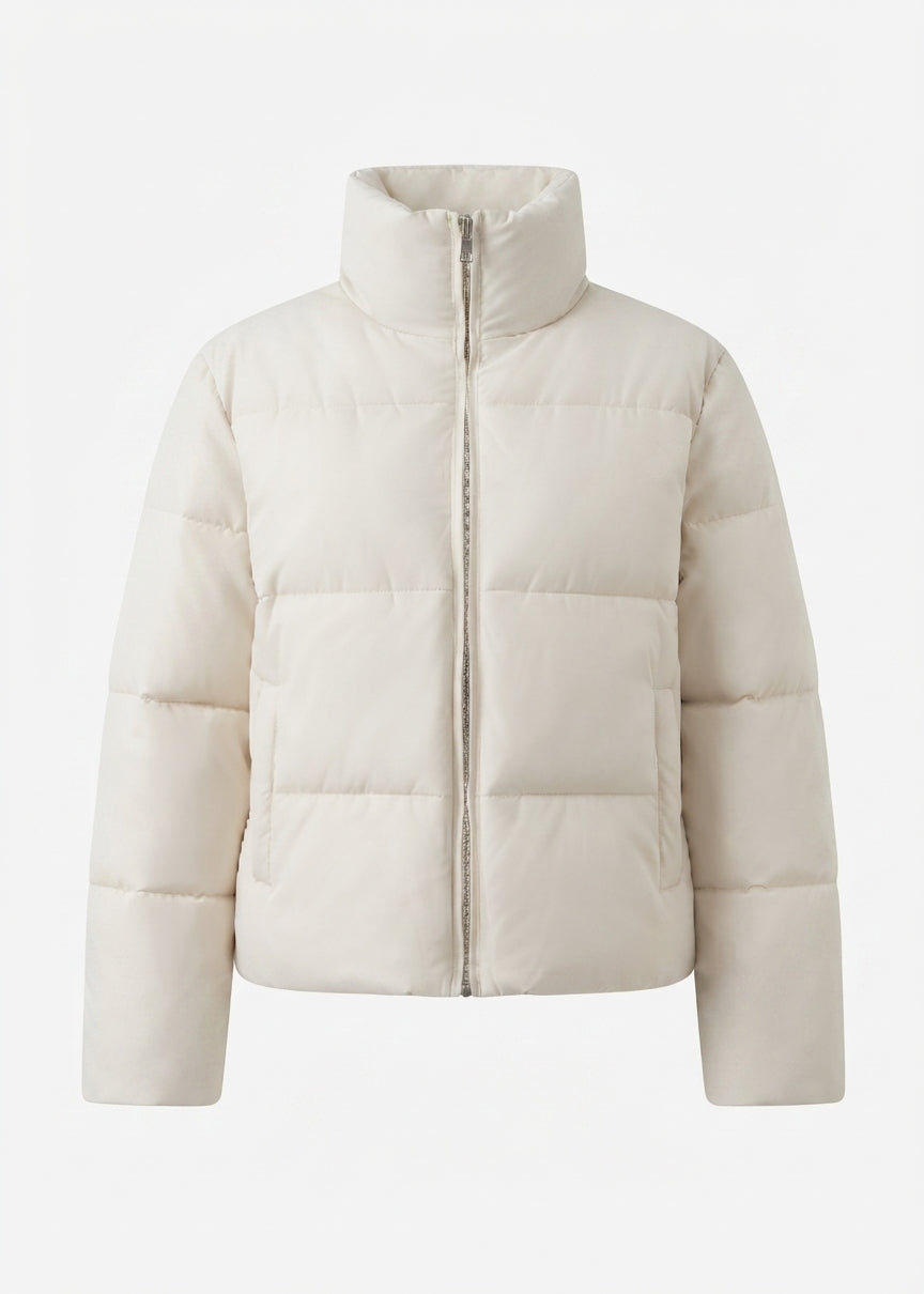 Damen nan kurze thermische Pufferjacke mit hohem Polokragen und internem Kordelzug