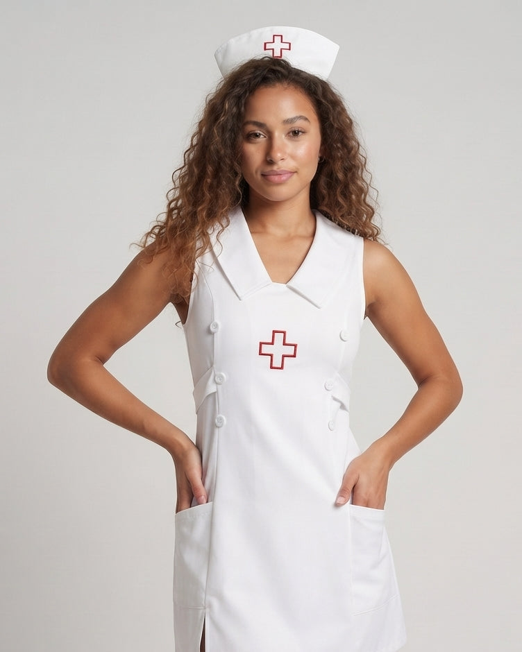 Damen Sexy Krankenschwester Kostüm mit Accessoires und Strümpfen Echo Archiv