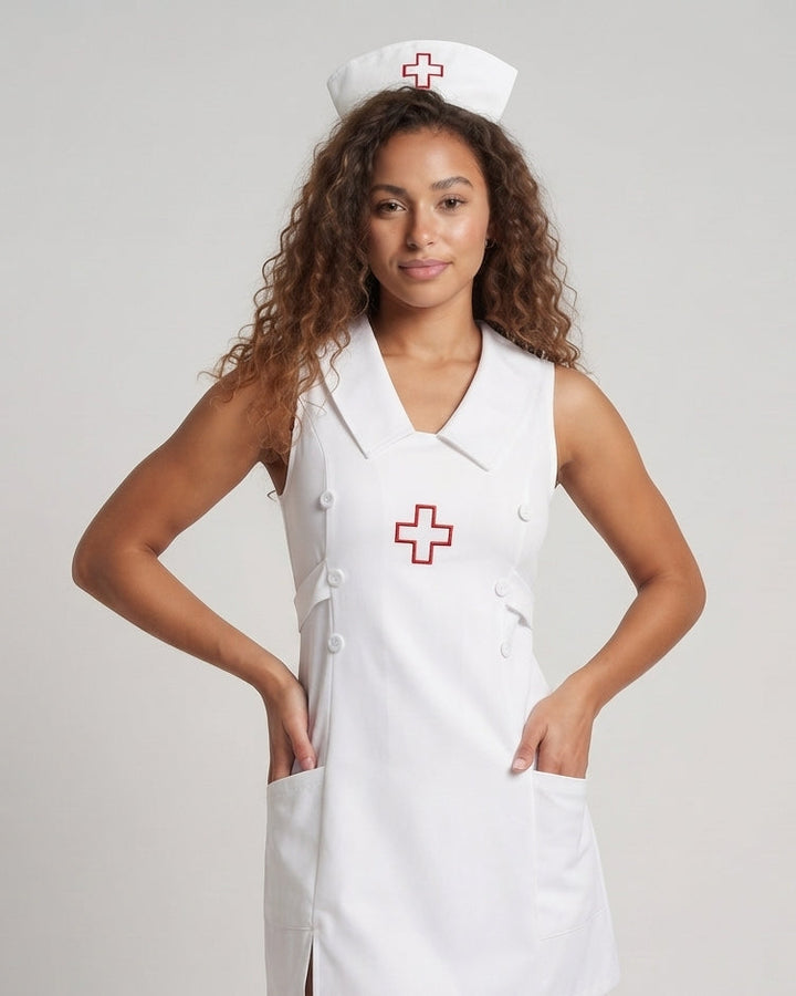 Damen Sexy Krankenschwester Kostüm mit Accessoires und Strümpfen Echo Archiv