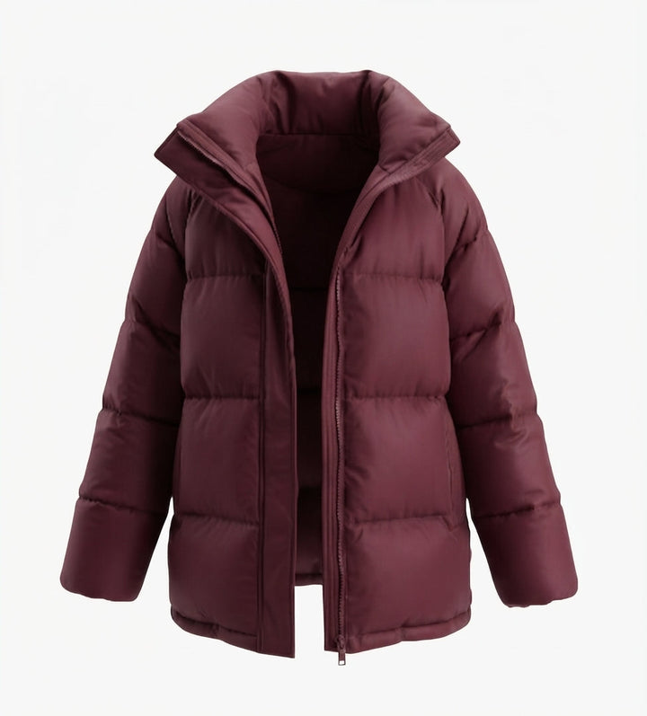 Damen kurze gepolsterte Winterjacke mit hohem Stehkragen und verdeckter Knopfleiste