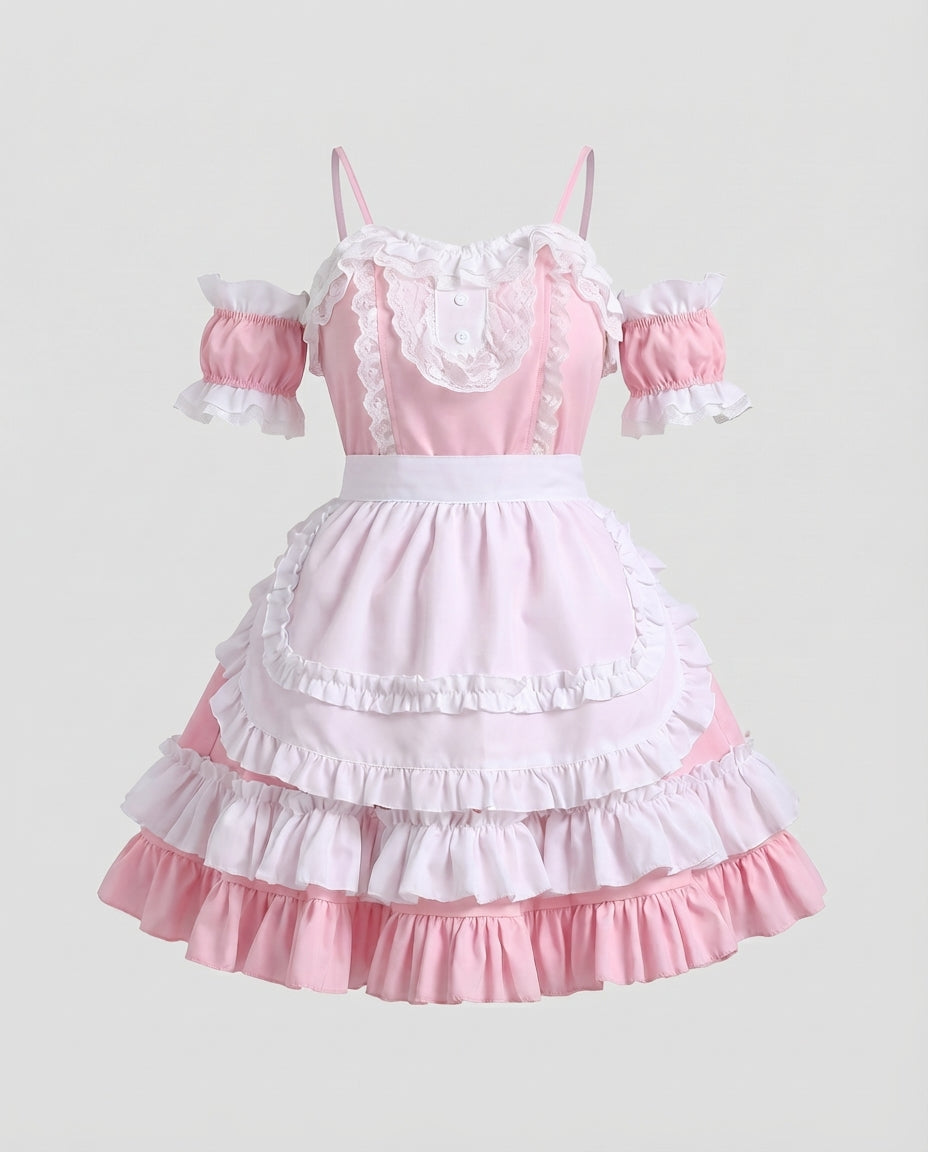 Damen Rüschendes Kostümkleid mit Puffärmeln und Schultern Echo Archiv