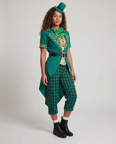 Damen Kostüm als irische Leprechaun mit elegantem Blazerschnitt und Karomuster Echo Archiv