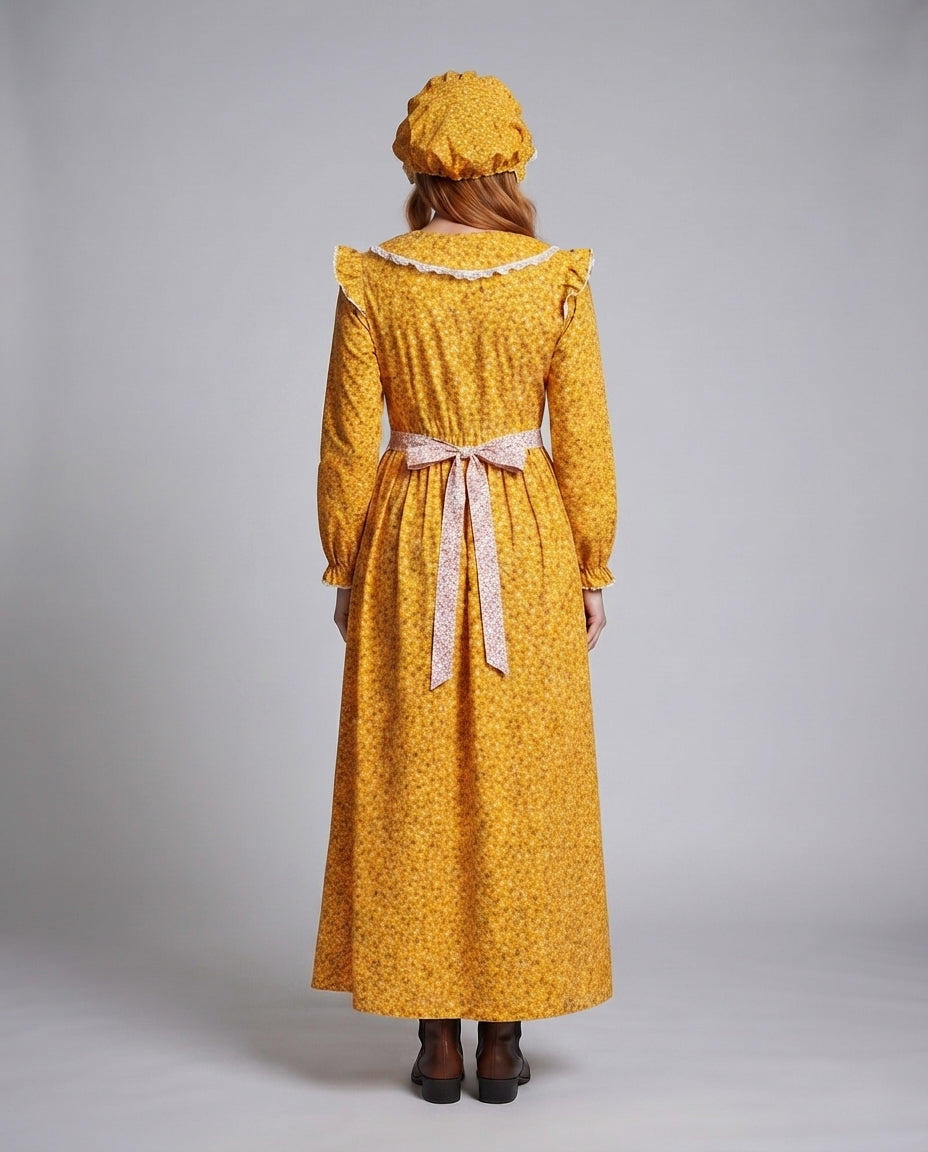 Damen Ländliches Vintage-Kleid mit floralem Muster und passendem Hut – Élara