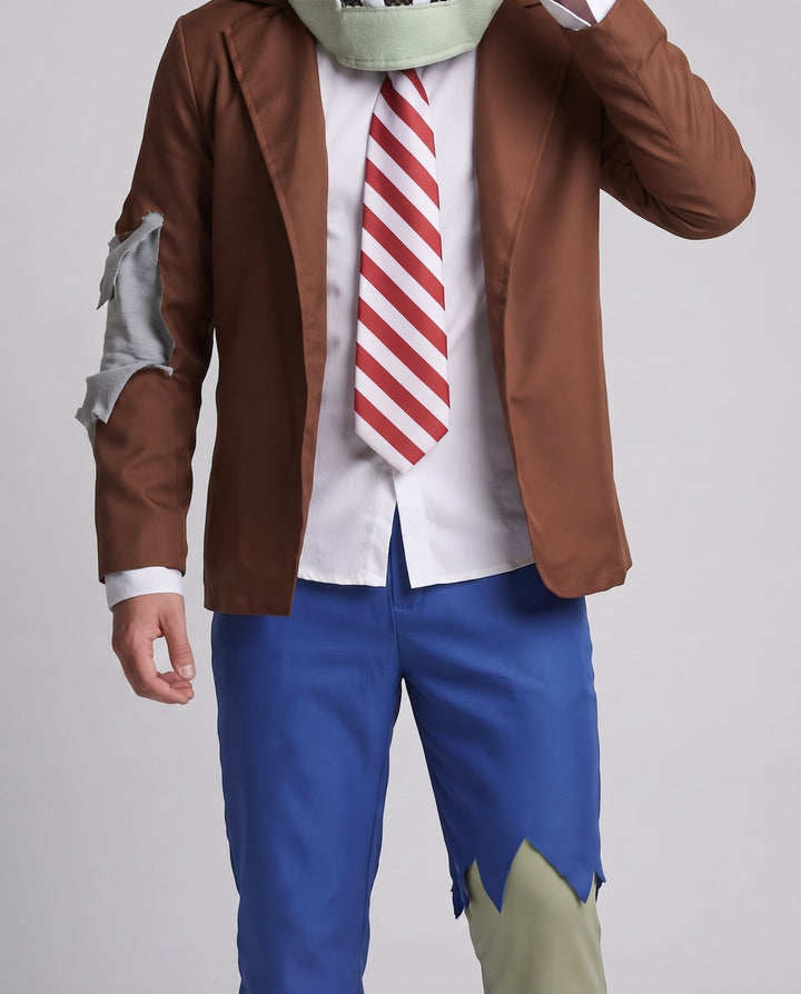 Herren Zombie Kostüm mit kreativem Kopfzubehör und zerrissenen Details Echo Archiv