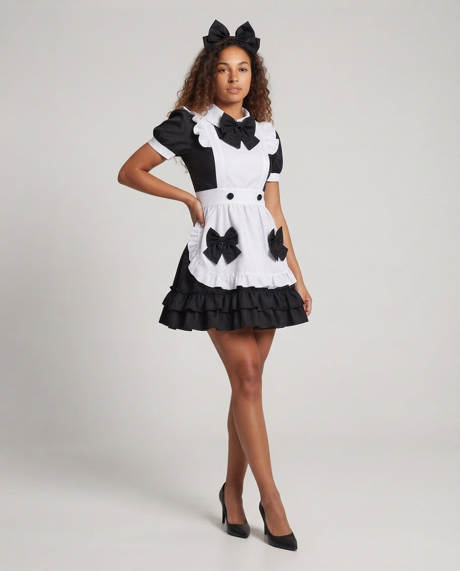 Damen verspieltes Kostümkleid mit Rüschen und Schleifen Echo Archiv