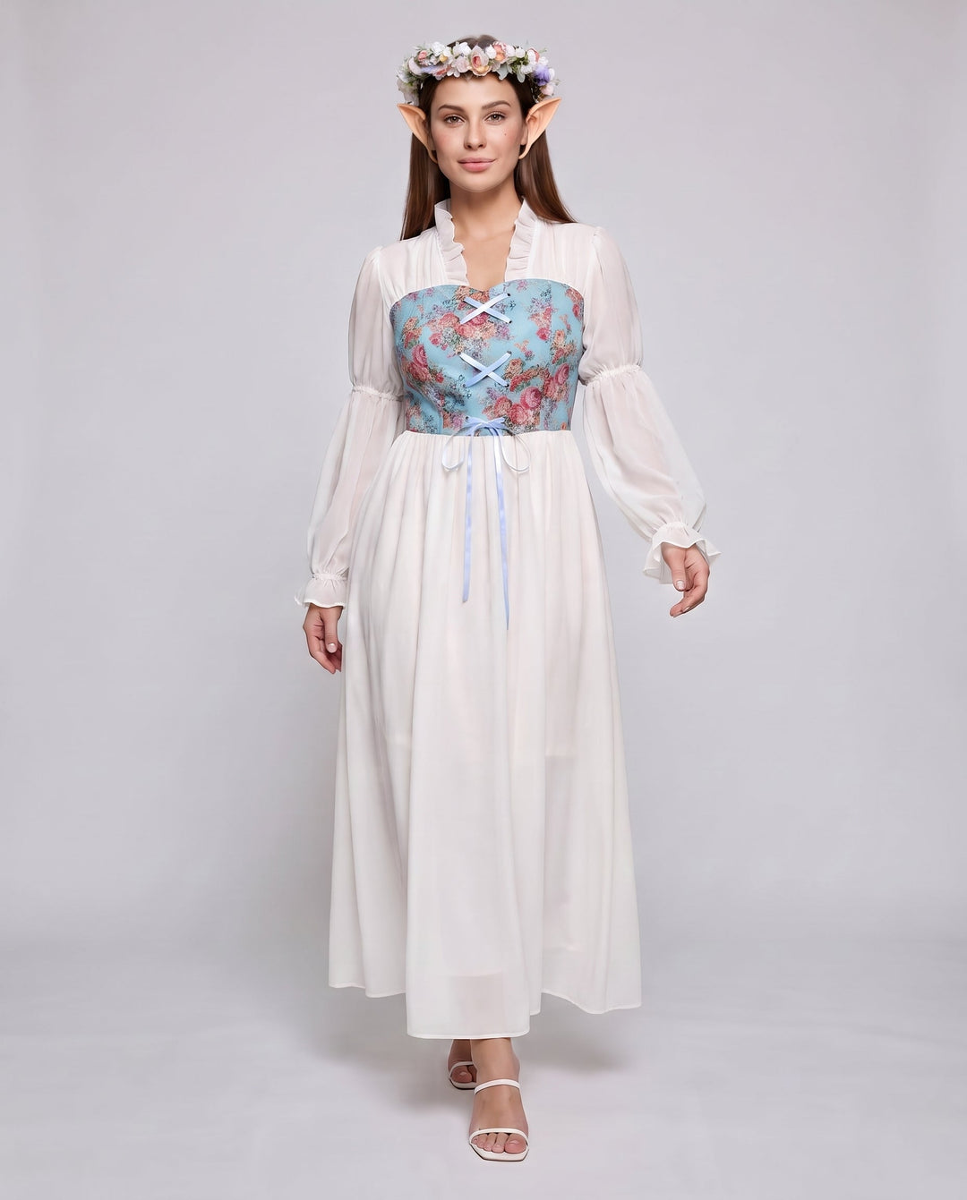 Frauen romantisches Maxikleid mit Rüschen und floralem Muster Echo Archiv